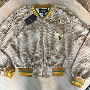 ANOUKI Gold Sequin Bomber Jacket